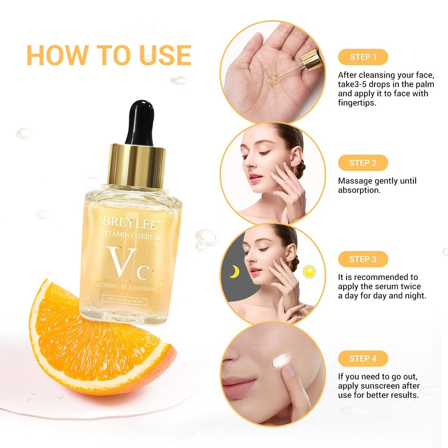 BREYLEE Vitamin C Serum for Face & Eye (1.4 oz) for Brightening Skin,Dark Spot Remover,Reduce Wrinkle,Anti Aging,Moisturizer with Hyaluronic Acid,Vitamin E,Retinol