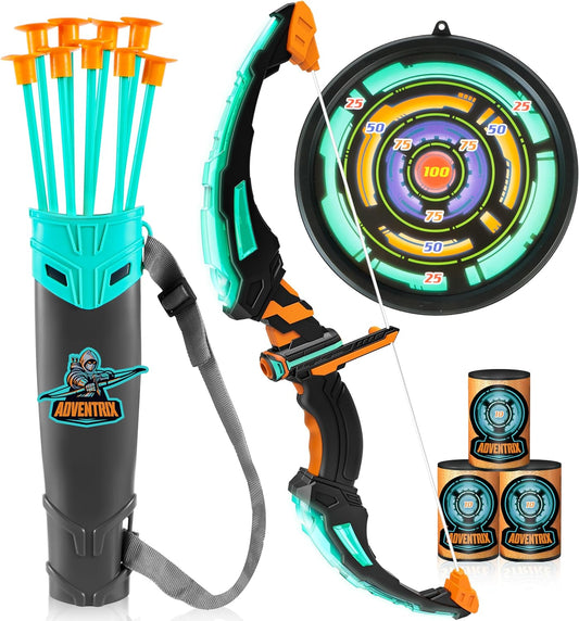 JOYIN Kids Bow and Arrow Set, LED Light Up Archery Toy Set with 9 Suction Cup Arrows, Target & Arrow Case, Indoor and Outdoor Hunting Play Gift Toys for Kids, Boys & Girls Ages 3-12